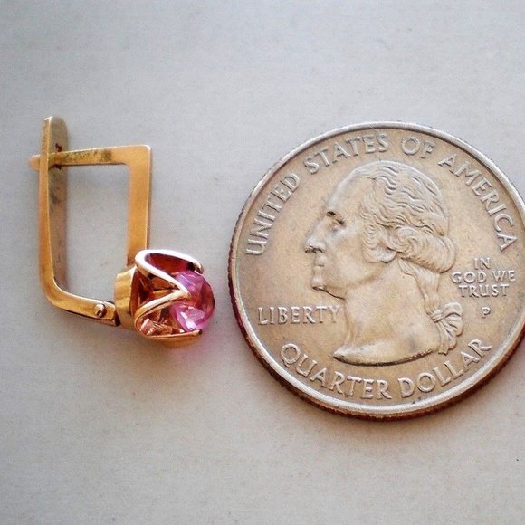 Vintage Russian Russia USSR 14K 583 Rose Pink Gold Pink Tourmaline EARRINGS - Picture 3 of 4